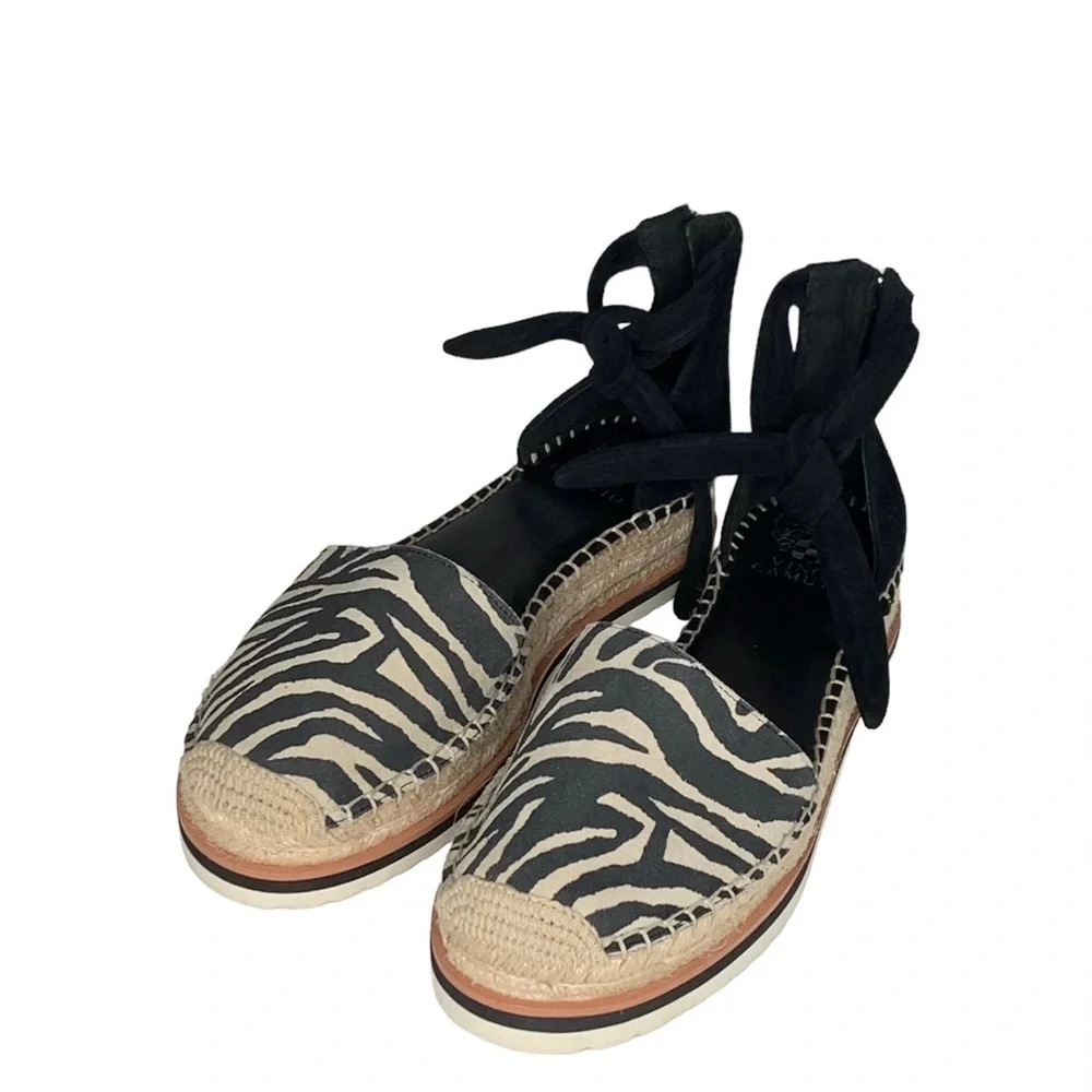 Vince Camuto espadrilles black suede zebra canvas sandal.‎ VC-Binadee Size 9M